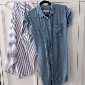Thread & Supply Light Blue Button-Up Shirt And Beach Lunch Blouse Bundle